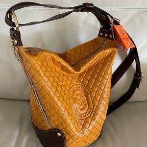 NWT Marino Orlandi Cognac Brown tote/shoulder bag/Sling Embossed Italian leather